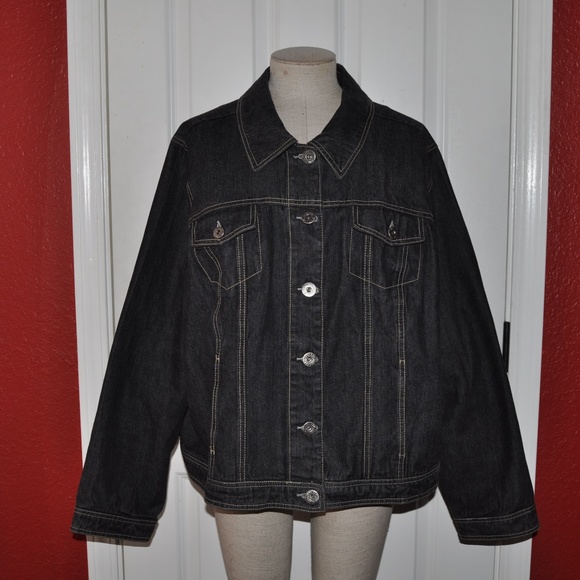 AVENUE Rigid Denim Black Trucker Jean Jacket [C6] - Picture 2 of 6